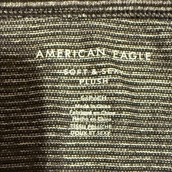 American Eagle Outfitters Black and Gray Striped V-Neck Soft & Sexy Plush Tee - Picture 2 of 2